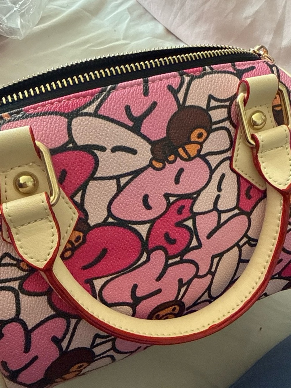 Pink Floral Pattern Top-Handle Bag